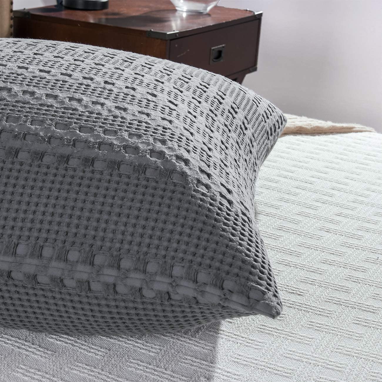 Gray Waffle Weave Euro Sham