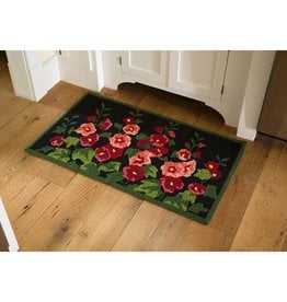 Indoor/Outdoor Hooked Rug, Hollyhocks 42"x24''