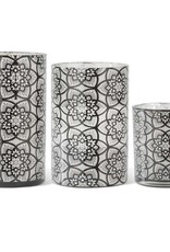 K & K Interiors Set of 3 Glass Black Filigree Patterned Candleholders