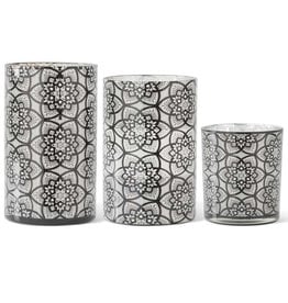 K & K Interiors Set of 3 Glass Black Filigree Patterned Candleholders