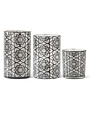 K & K Interiors Set of 3 Glass Black Filigree Patterned Candleholders
