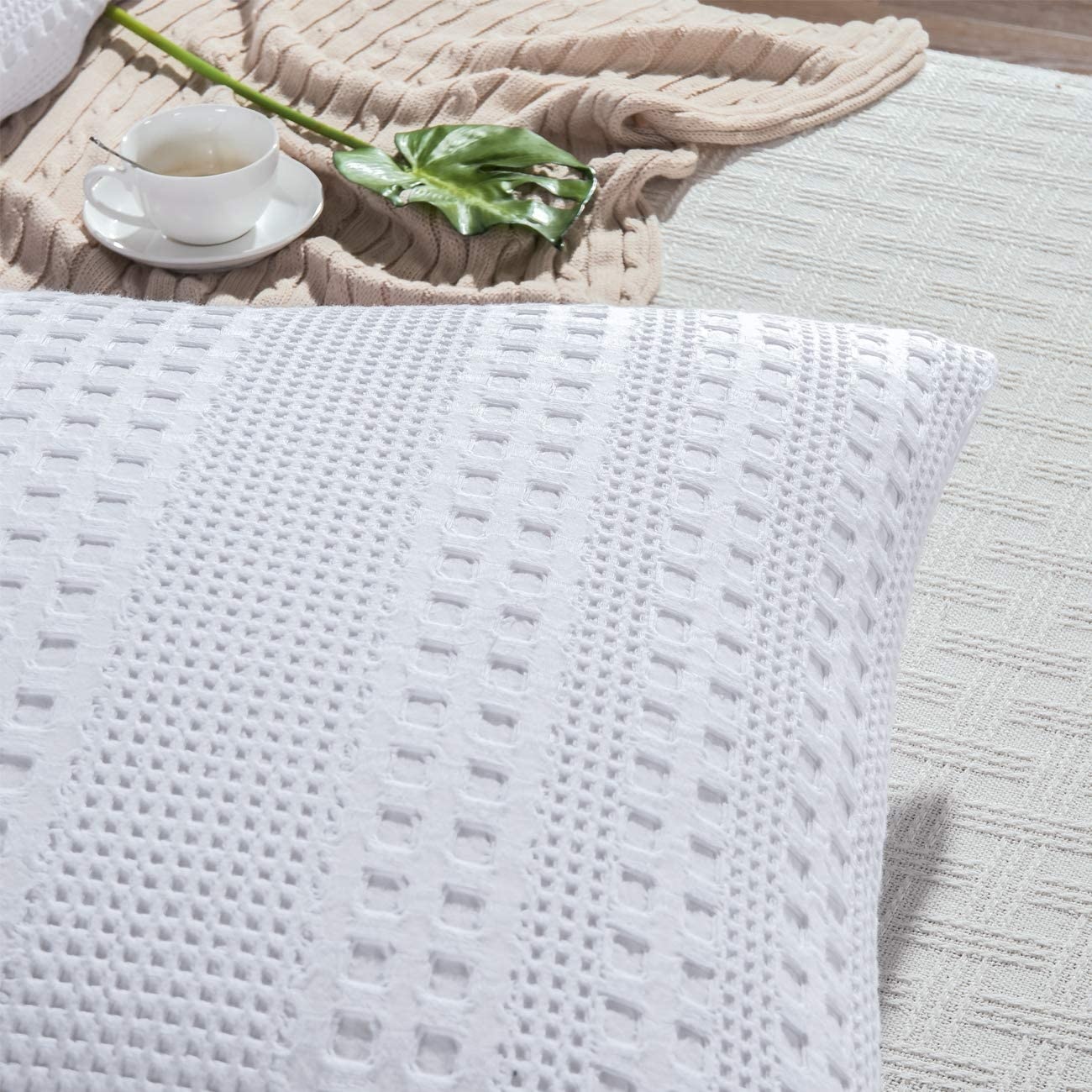 White Waffle Weave Euro Sham