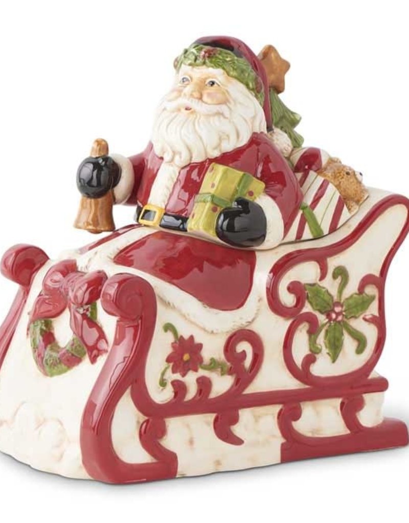 Santa on Sleigh Ceramic Cookie Jar 10"