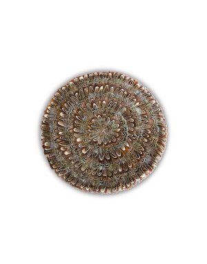 12" Round Brown & Aqua Trim Feather Coaster