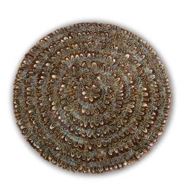 15" Round Brown and Aqua Trim Feather Coaster