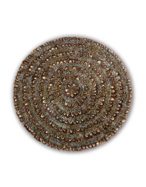 15" Round Brown and Aqua Trim Feather Coaster