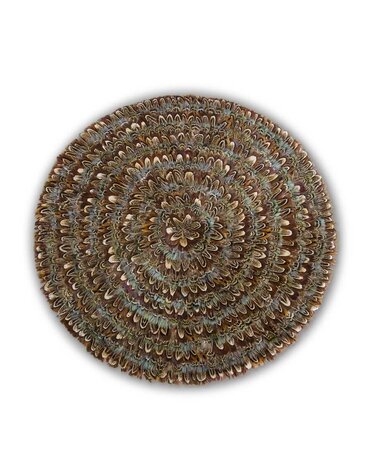 15" Round Brown and Aqua Trim Feather Coaster