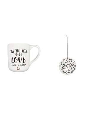 Ceramic Cup, 10 OZ, with Ornament/Coaster Gift Set, All you need is love...and a horse