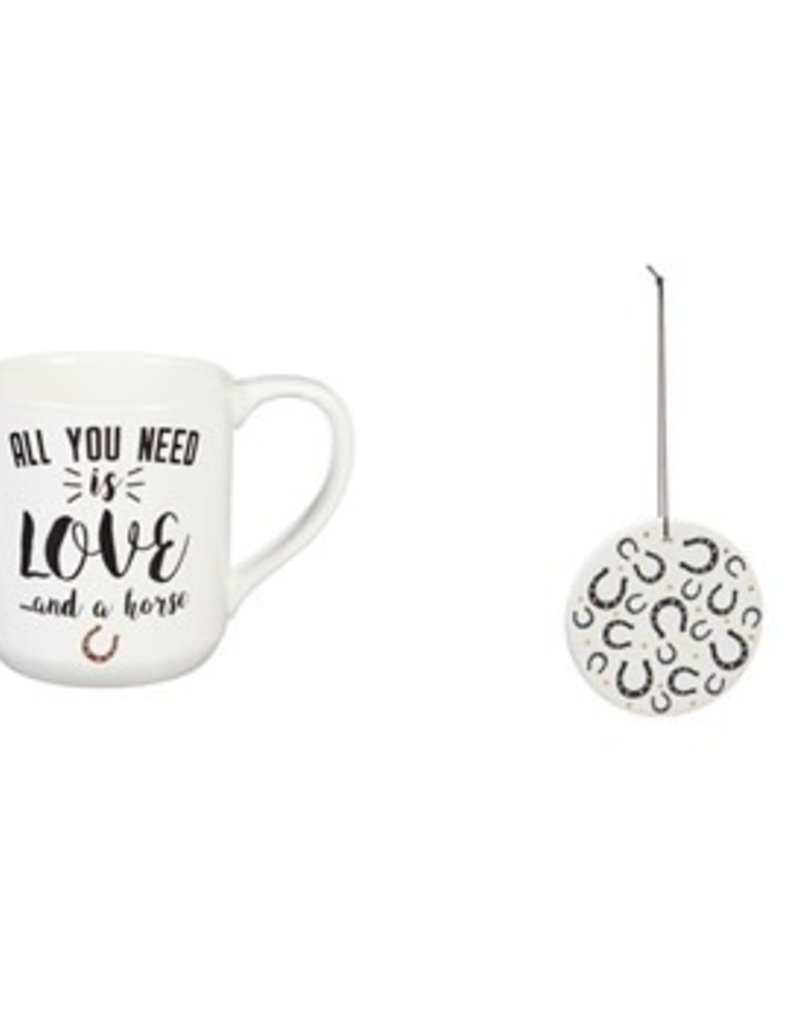 Ceramic Cup, 10 OZ, with Ornament/Coaster Gift Set, All you need is love...and a horse