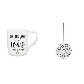 Ceramic Cup, 10 OZ, with Ornament/Coaster Gift Set, All you need is love...and a horse