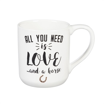 Ceramic Cup, 10 OZ, with Ornament/Coaster Gift Set, All you need is love...and a horse