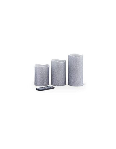 Set of 3 - Silver Glitter LED Flameless Candles w/Remote