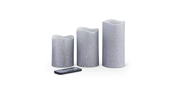 Set of 3 - Silver Glitter LED Flameless Candles w/Remote