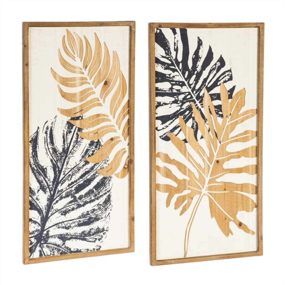 Carved Wood Floral Décor Set of 2