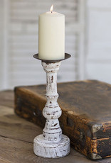 Wood Pillar Candle Holder w/ Round Base
