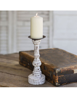 Wood Pillar Candle Holder w/ Round Base