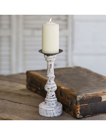 Wood Pillar Candle Holder w/ Round Base