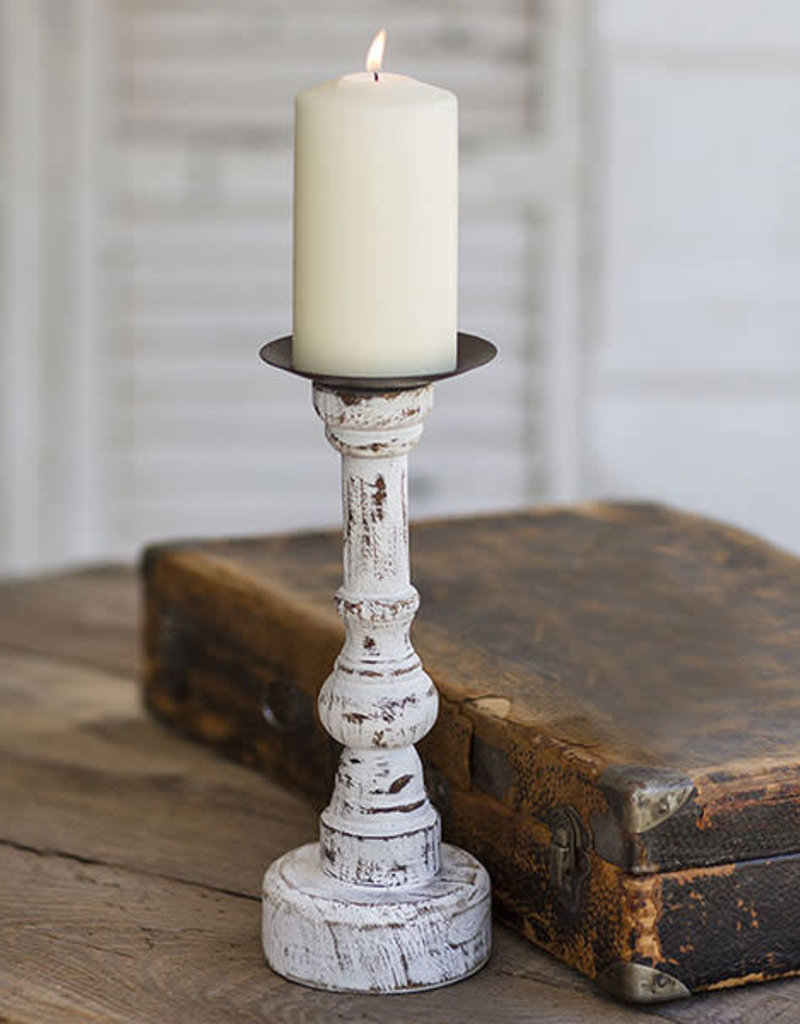 Wood Pillar Candle Holder w/ Round Base