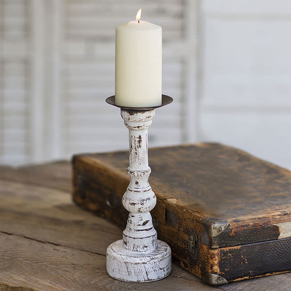 Wood Pillar Candle Holder w/ Round Base