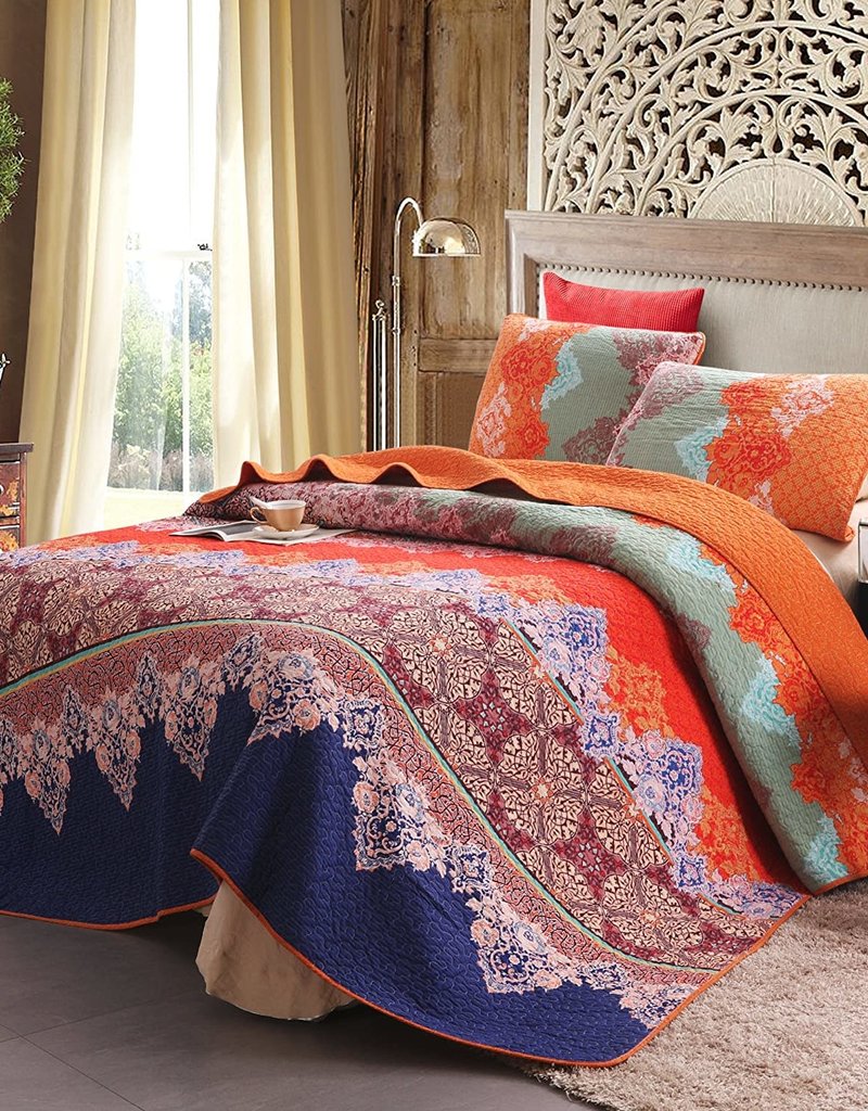 Rich Printed Boho 3 PC Quilt Set - King