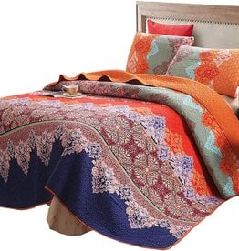 Rich Printed Boho 3 PC Quilt Set - Queen