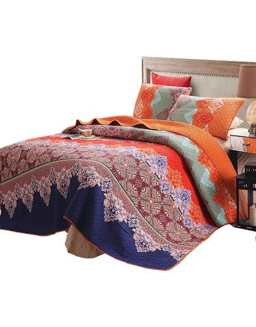 Rich Printed Boho 3 PC Quilt Set - Queen