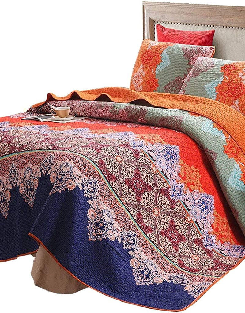 Rich Printed Boho 3 PC Quilt Set - Queen