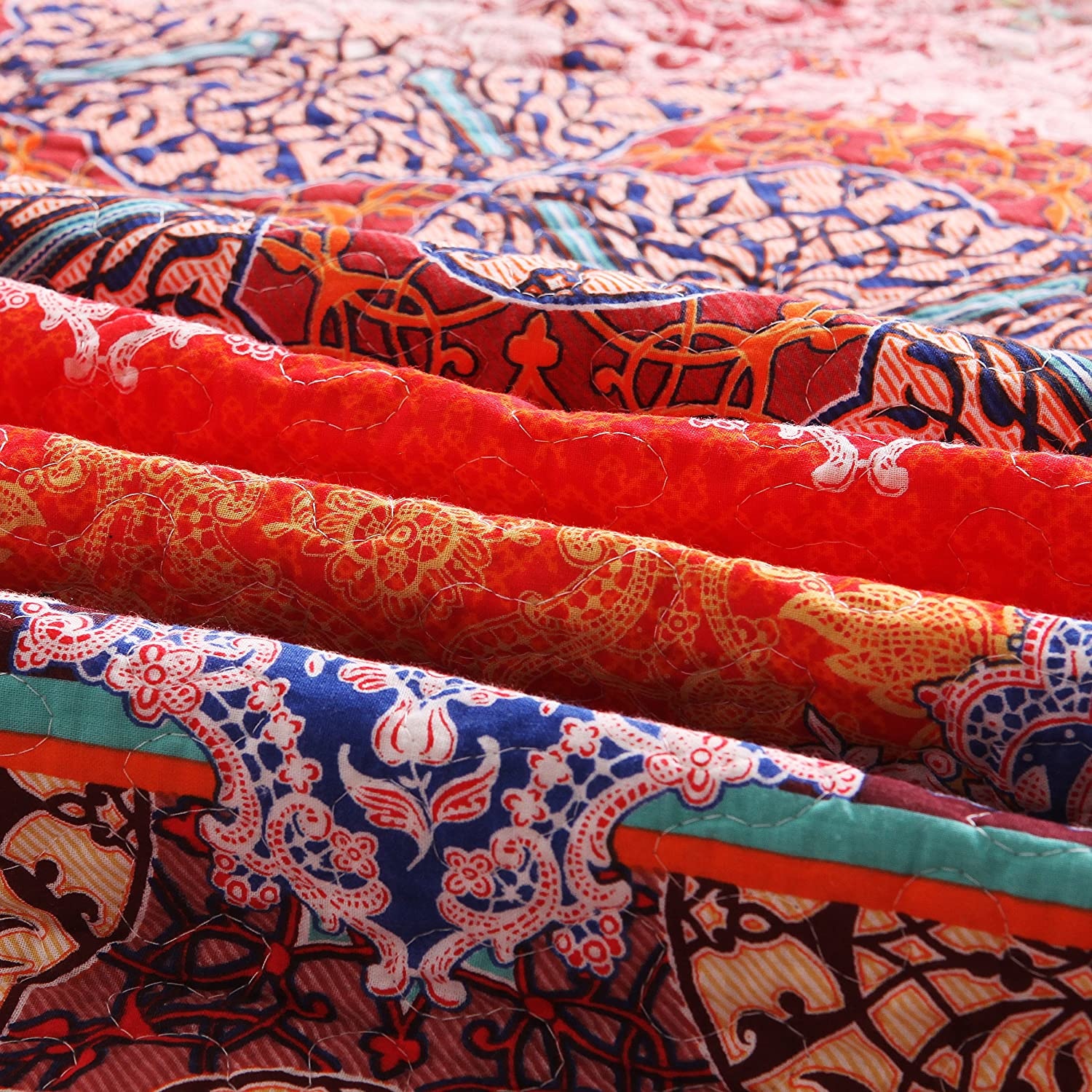 Rich Printed Boho 3 PC Quilt Set - Queen