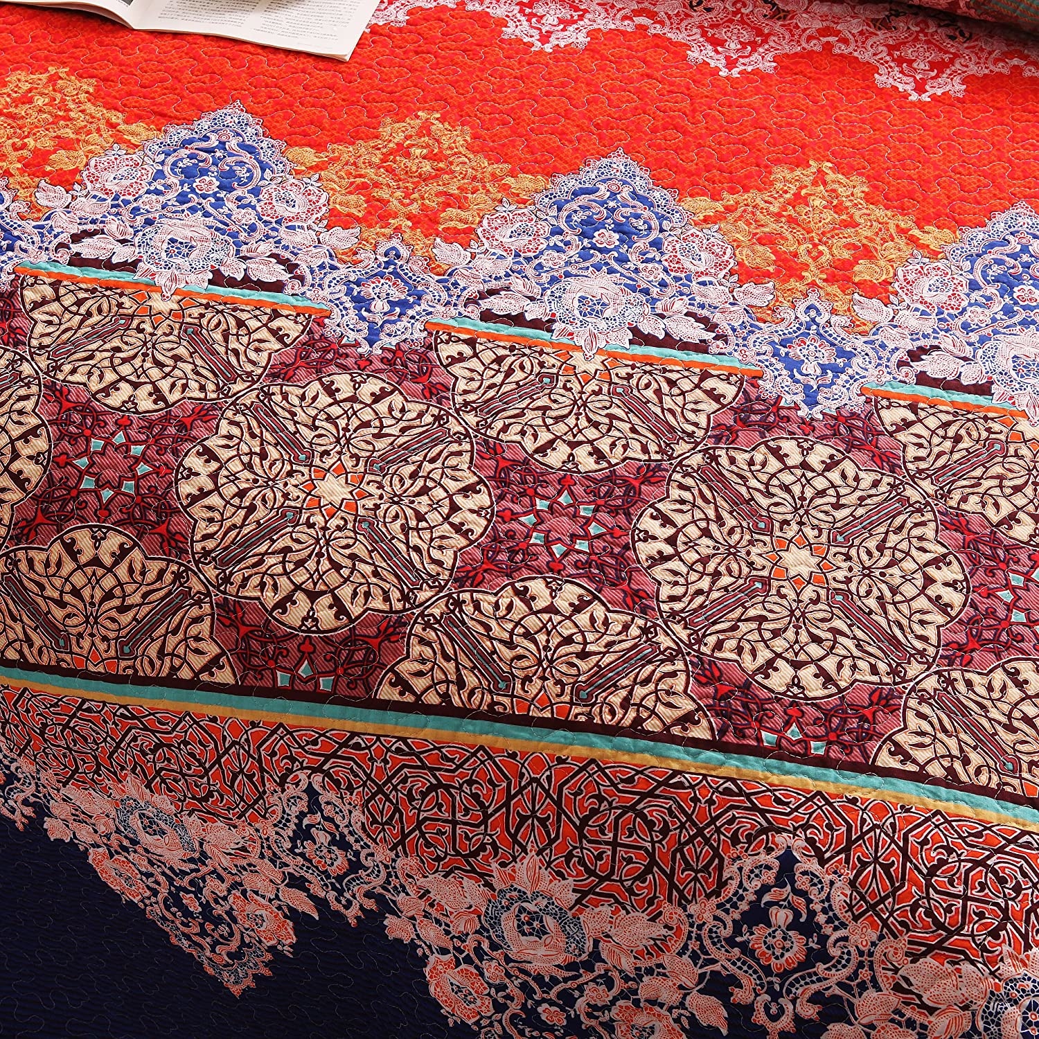 Rich Printed Boho 3 PC Quilt Set - Queen