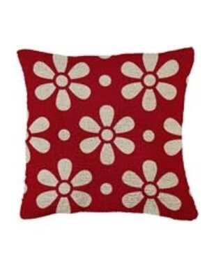 Hooked Pillow 18"x18" Daisy Chain Red