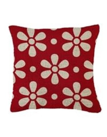 Hooked Pillow 18"x18" Daisy Chain Red