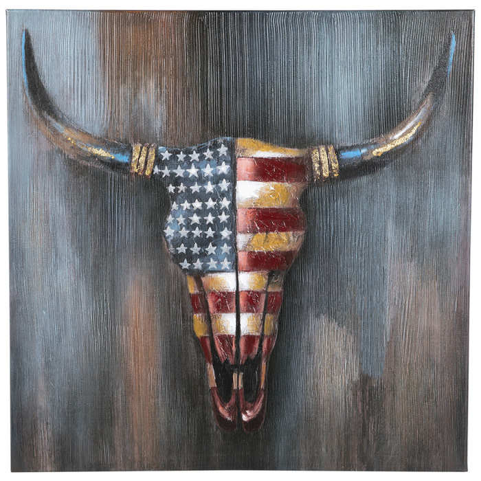 Large Canvas US Flag Cowskull Canvas 37X37
