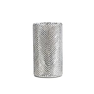 Mercury Glass Vase with Herringbone Pattern 11"