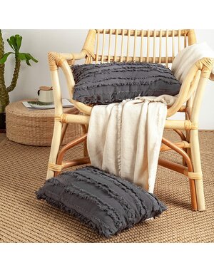 Decorative Cotton Linen Gray Boho Pillow 12" x 20"