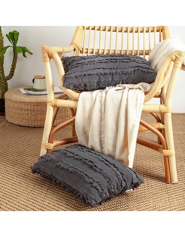 Decorative Cotton Linen Gray Boho Pillow 12" x 20"
