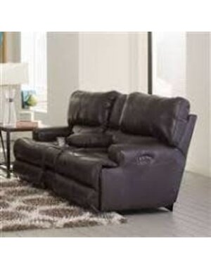 Wembley Leather Layflat Reclining Console Loveseat - Steel