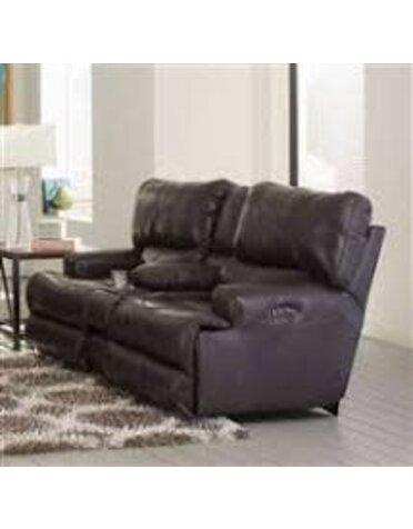Wembley Leather Layflat Reclining Console Loveseat - Steel