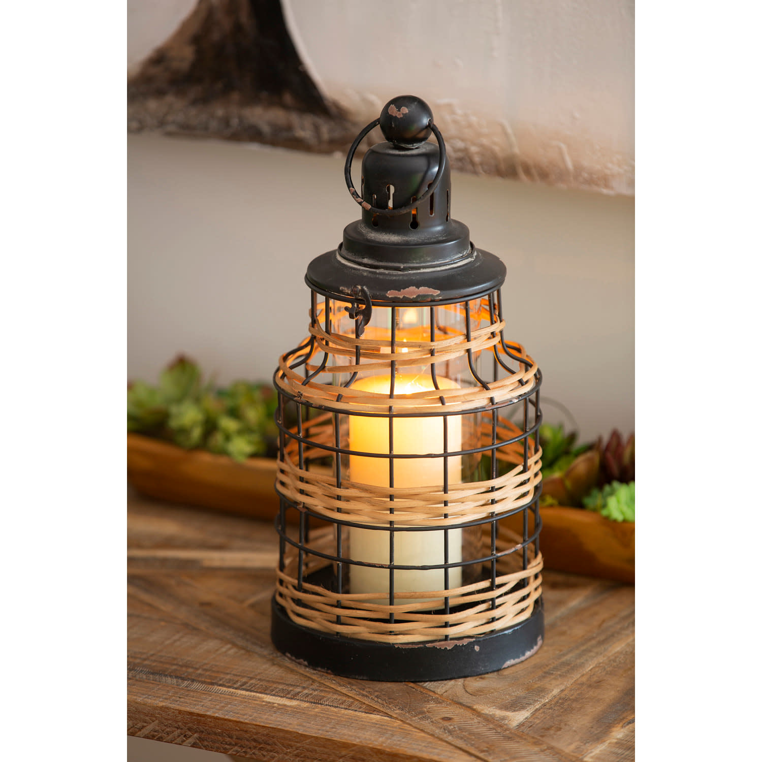 Metal and Rattan Lantern
