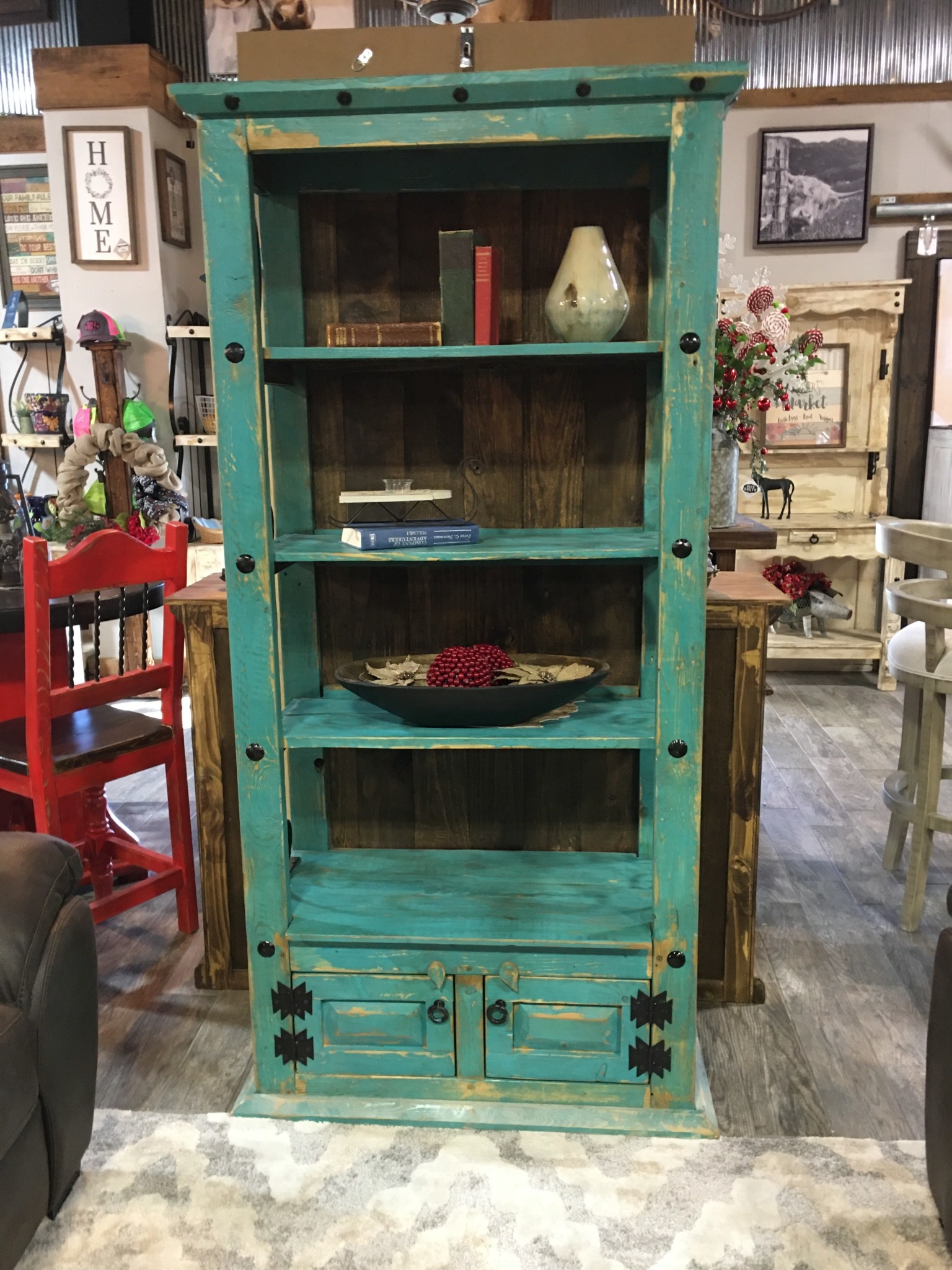Old World Bookshelf - Turquoise