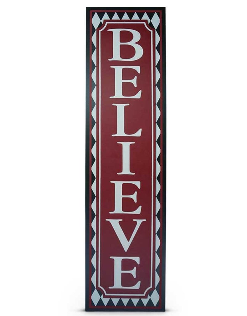 Red and Black Vertical Harlequin BELIEVE Wall Sign