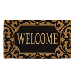 Scroll Metallic Welcome Rubber Insert Coir Mat