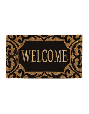 Scroll Metallic Welcome Rubber Insert Coir Mat