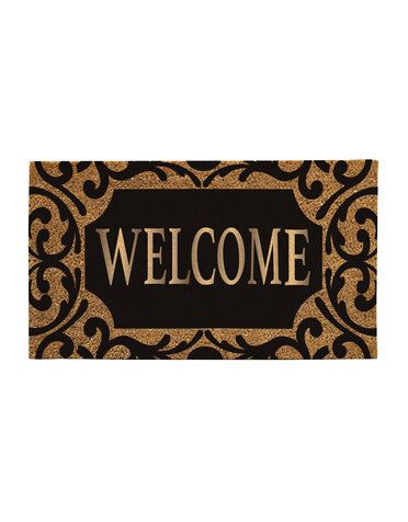 Scroll Metallic Welcome Rubber Insert Coir Mat