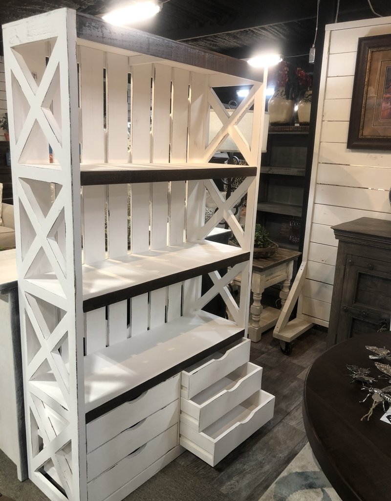 Crate Bookcase w/3 Shelves/6 Drawers/Paint/Dist White