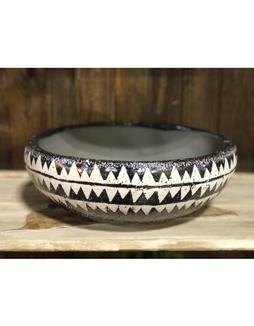 Ceramic Bowls w/Tan Triangle Pattern 15.25 INCH