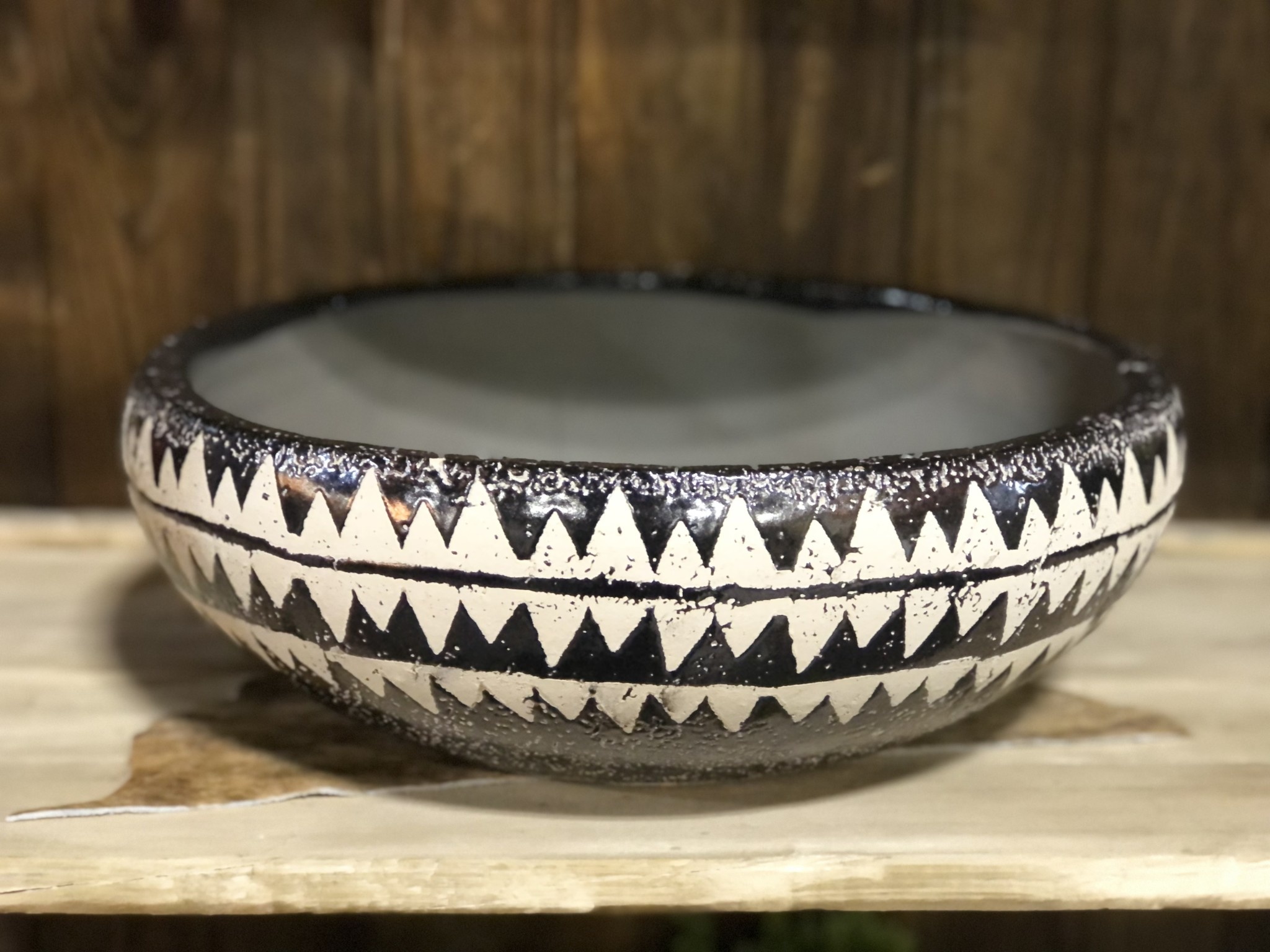 Ceramic Bowls w/Tan Triangle Pattern 15.25 INCH