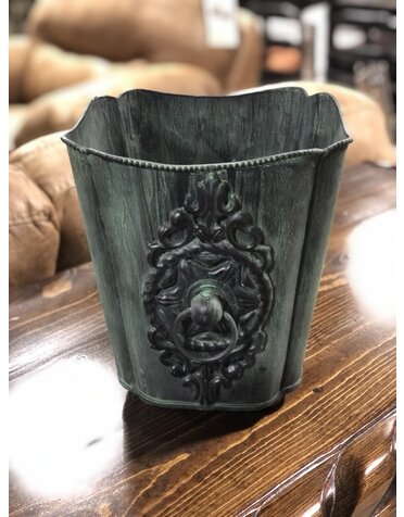 Patina Green Metal Planter w/Ornate Handle S