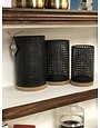 Set of 3 Dark Metal Hole Punched Hurricanes w/Wood Base