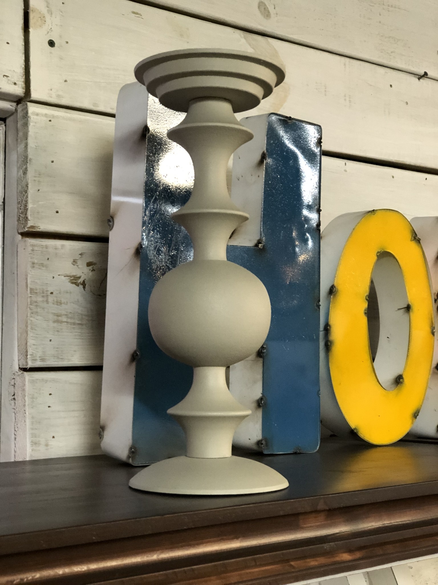 13.25" Ivory Matte Metal Candleholder