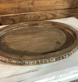 Wooden Oval Tray with Beaded Trim - Medium